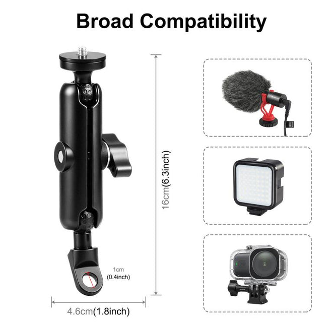 Soporte para motocicleta PULUZ con orificio para base de espejo, montaje fijo para GoPro y otras cámaras de acción, montaje con orificio para base de espejo