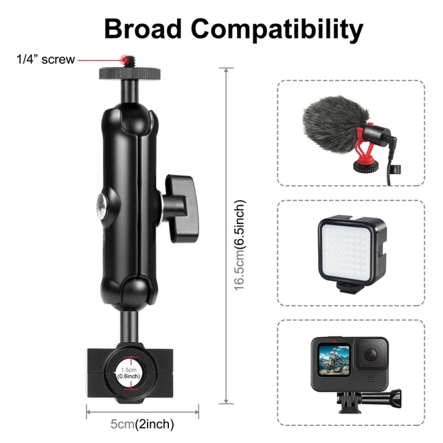 PULUZ Motorradhalterung Rückspiegel Feste Halterung für GoPro und andere Actionkameras, Rückspiegelhalterung