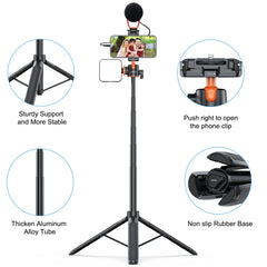 PULUZ 1.3m Phone Selfie Stick Tripod Vlog Live Streaming Holder with Phone Clip, 1.4m  Phone Tripod