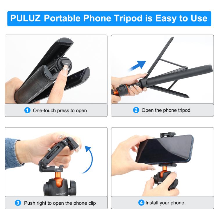 PULUZ 1,3 m Telefon-Selfie-Stick-Stativ Vlog Live-Streaming-Halter mit Telefonclip, 1,4 m Telefonstativ