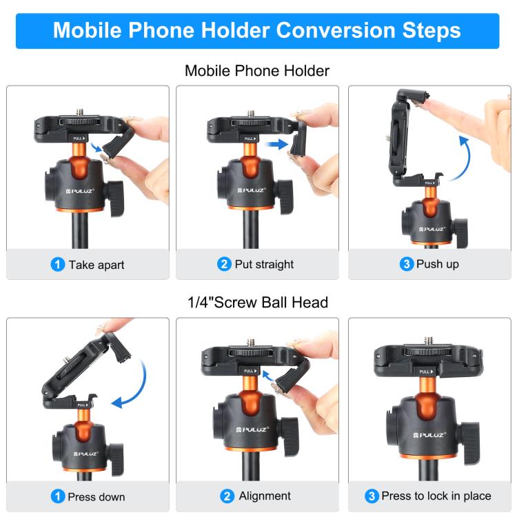 PULUZ 1,3 m Telefon-Selfie-Stick-Stativ Vlog Live-Streaming-Halter mit Telefonclip, 1,4 m Telefonstativ