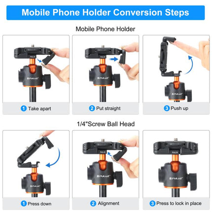 Trípode para selfies con teléfono PULUZ de 1,3 m, soporte para transmisión en vivo de vlogs con clip para teléfono, trípode para teléfono de 1,4 m