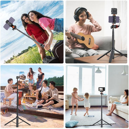 Trípode para selfies con teléfono PULUZ de 1,3 m, soporte para transmisión en vivo de vlogs con clip para teléfono, trípode para teléfono de 1,4 m