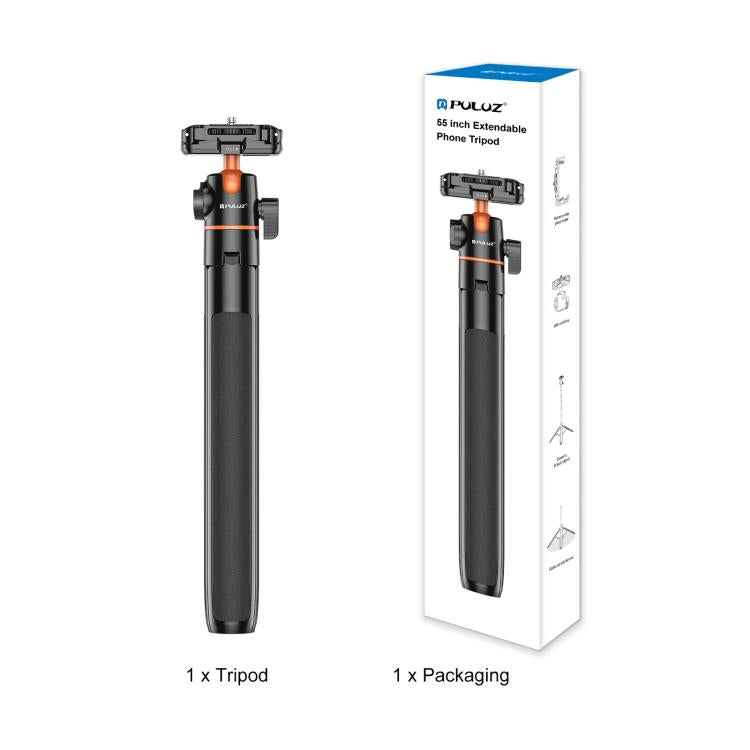 PULUZ 1,3 m Telefon-Selfie-Stick-Stativ Vlog Live-Streaming-Halter mit Telefonclip, 1,4 m Telefonstativ