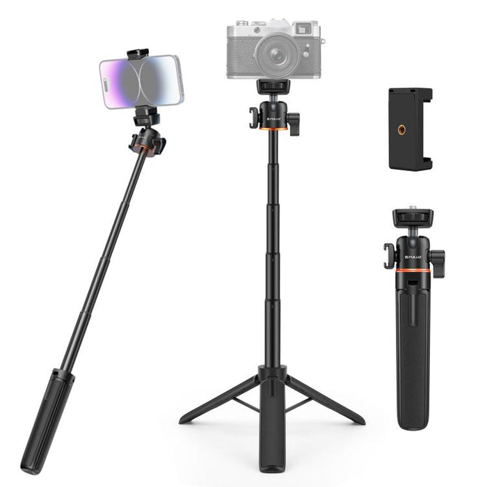 Trípode de extensión para cámara de teléfono mini PULUZ, soporte de rótula de 360 ​​grados, zapata fría, palo para selfies, trípode para cámara de teléfono