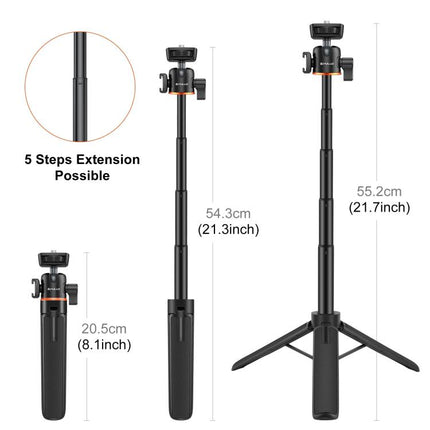 PULUZ Mini Phone Camera Extension Tripod Stand 360 Degree Ball Head Cold Shoe Selfie Stick, Phone Camera Tripod
