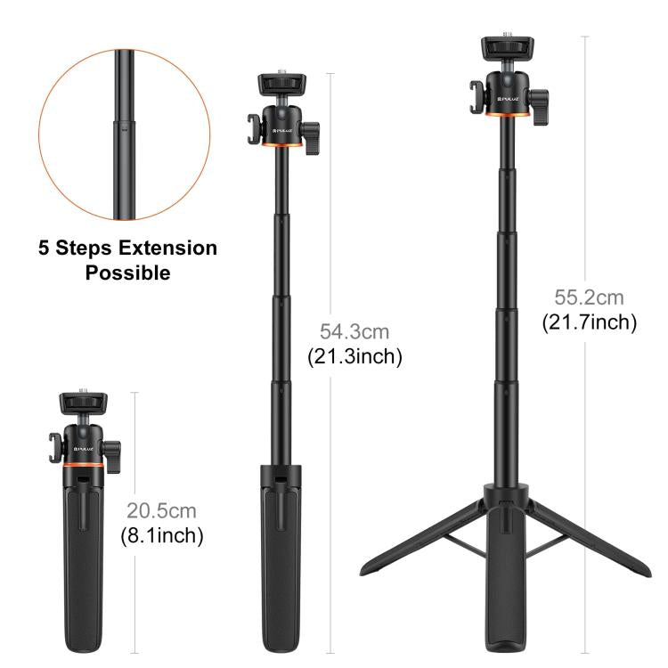 PULUZ Mini-Telefonkamera-Verlängerungsstativständer 360-Grad-Kugelkopf Kaltschuh-Selfie-Stick, Telefonkamera-Stativ