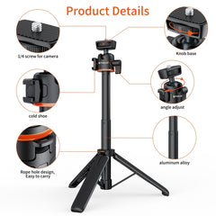 PULUZ Mini Phone Camera Extension Tripod Stand 360 Degree Ball Head Cold Shoe Selfie Stick, Phone Camera Tripod