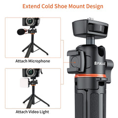 PULUZ Mini Phone Camera Extension Tripod Stand 360 Degree Ball Head Cold Shoe Selfie Stick, Phone Camera Tripod