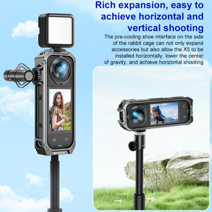 For Insta360 X4 PULUZ Aluminum Alloy Protective Cage Rig Expand Cold Shoe Housing Frame