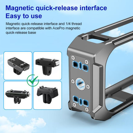 For Insta360 X4 PULUZ Aluminum Alloy Protective Cage Rig Expand Cold Shoe Housing Frame