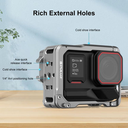 For Insta360 Ace Pro 2 PULUZ Aluminum Alloy Protective Cage Rig Dual Cold Shoe Housing Frame