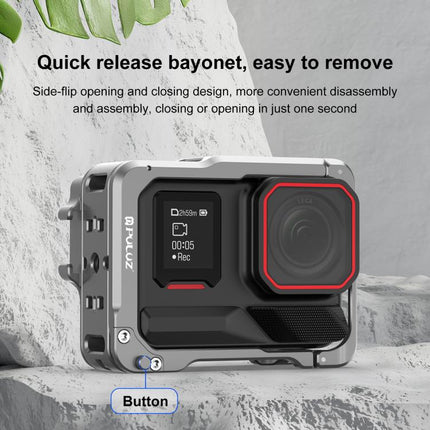 For Insta360 Ace Pro 2 PULUZ Aluminum Alloy Protective Cage Rig Dual Cold Shoe Housing Frame