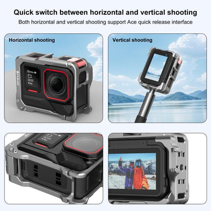 For Insta360 Ace Pro 2 PULUZ Aluminum Alloy Protective Cage Rig Dual Cold Shoe Housing Frame