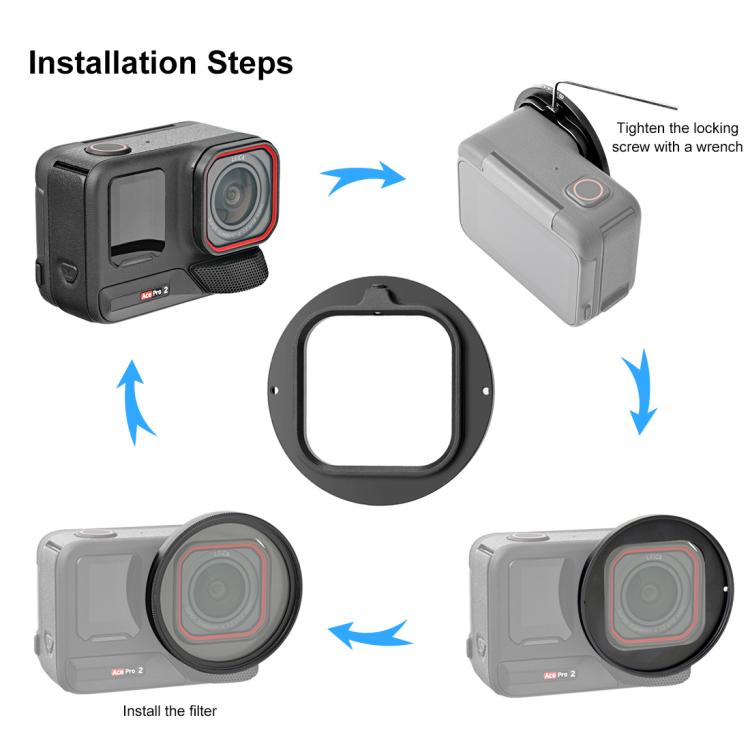 For Insta360 Ace Pro 2 PULUZ 52mm UV Lens Filter Adapter Ring with Lens Cover