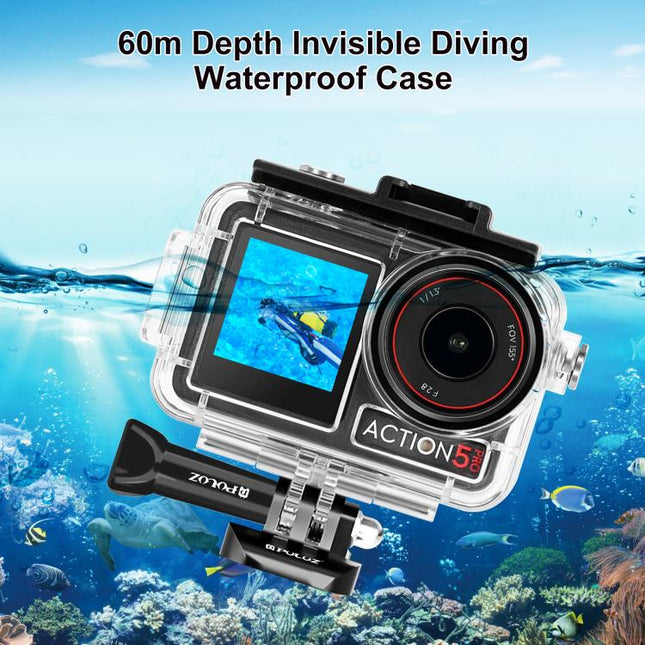 For DJI Osmo Action 5 Pro / 3 / 4 PULUZ 60m Underwater Waterproof Housing Diving Case with Cold Shoe & Buckle Basic Mount & Screw, For DJI Osmo Action 3 / 4 Waterproof Case
