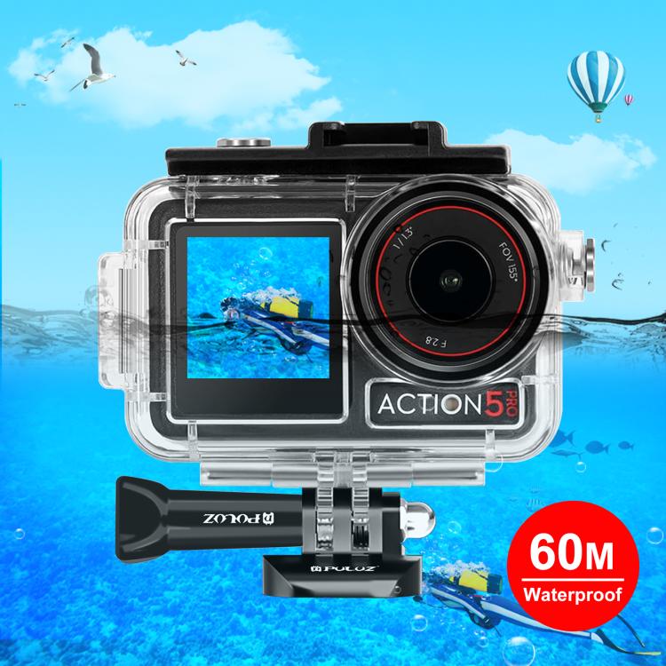 Para DJI Osmo Action 5 Pro / 3 / 4 PULUZ 40m Carcasa impermeable subacuática Estuche de buceo con zapata fría y hebilla Soporte básico y tornillo, para DJI Osmo Action 3 / 4 Estuche impermeable