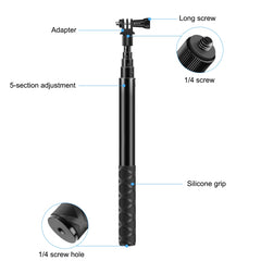 Palo selfie monopie de metal PULUZ de 110 cm con base adaptadora invisible y tornillo para Insta360 One RS / X2 / X3 / X4, monopie de 110 cm