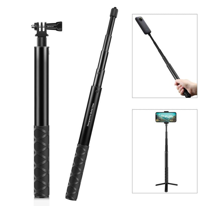 Palo selfie monopie de metal PULUZ de 110 cm con base adaptadora invisible y tornillo para Insta360 One RS / X2 / X3 / X4, monopie de 110 cm