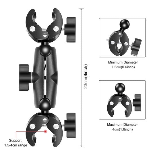 PULUZ Motorcycle Dualheads Crab Clamp Handlebar Fixed Mount for GoPro and Other Action Cameras