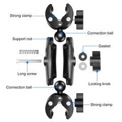 PULUZ Motorcycle Dualheads Crab Clamp Handlebar Fixed Mount for GoPro and Other Action Cameras