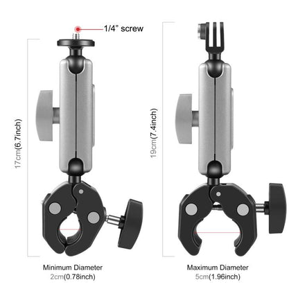 PULUZ Motorrad-Krabbenzange, Clip-Arm-Halterung mit Halterungsadapter und langer Schraube