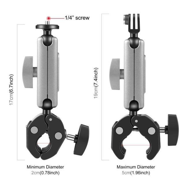 PULUZ Motorrad-Krabbenzange, Clip-Arm-Halterung mit Halterungsadapter und langer Schraube