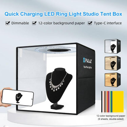 PULUZ 40cm Folding Portable Ring Light PD20W Quick Charge USB Photo Lighting Studio Shooting Tent Box with 6 x Color Backdrops, Size: 40cm x 40cm x 40cm