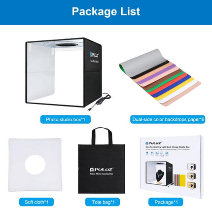 PULUZ 40cm Folding Portable Ring Light PD20W Quick Charge USB Photo Lighting Studio Shooting Tent Box with 6 x Color Backdrops, Size: 40cm x 40cm x 40cm