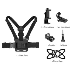 PULUZ  5 in 1 Adjustable Body Mount Belt Chest Strap with Phone Clamp & J Hook Mount & Long Screw Kit