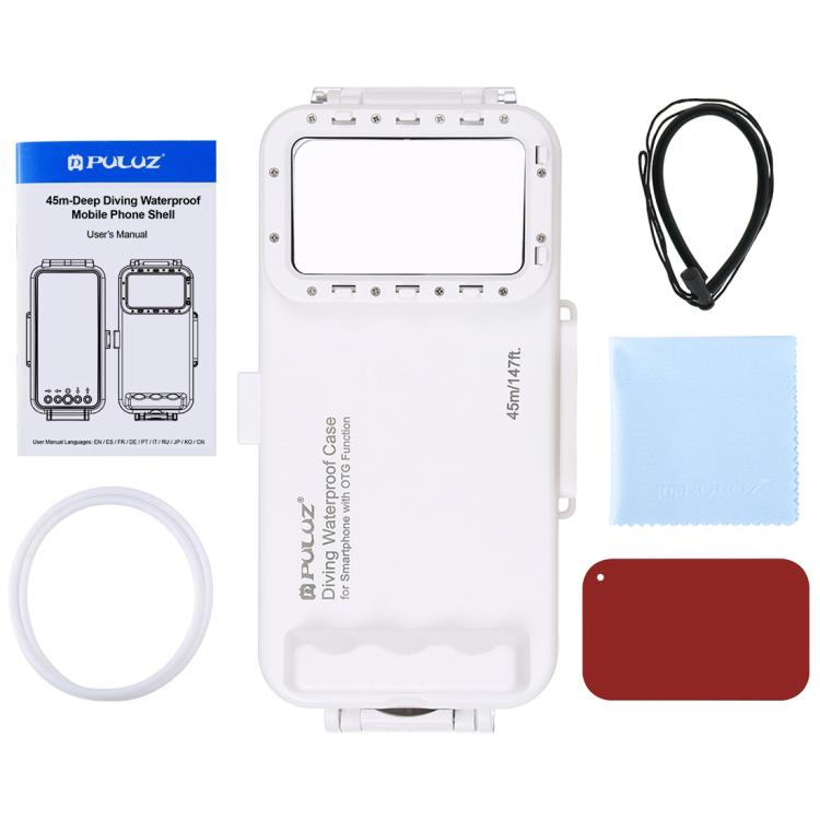 PULUZ 45m/147ft Waterproof Diving Case Photo Video Taking Underwater Housing Cover for iPhone 16 / 16 Pro / 15 / 15 Pro, Galaxy, Huawei, Xiaomi, Google Android OTG Smartphones with Type-C Port, Universal Case for Type-C Port Phones