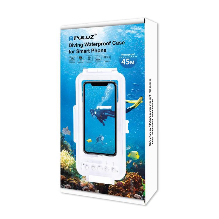 PULUZ 45m/147ft Waterproof Diving Case Photo Video Taking Underwater Housing Cover for iPhone 16 / 16 Pro / 15 / 15 Pro, Galaxy, Huawei, Xiaomi, Google Android OTG Smartphones with Type-C Port, Universal Case for Type-C Port Phones