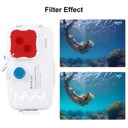 PULUZ 40 m/130 ft wasserdichte Tauchhülle für iPhone 16/15/15 Pro/14/14 Pro/13/13 Pro/12/12 Pro, mit Einwegventil für Foto- und Videoaufnahmen unter Wasser, Gehäuseabdeckung, für iPhone 14/14 Pro