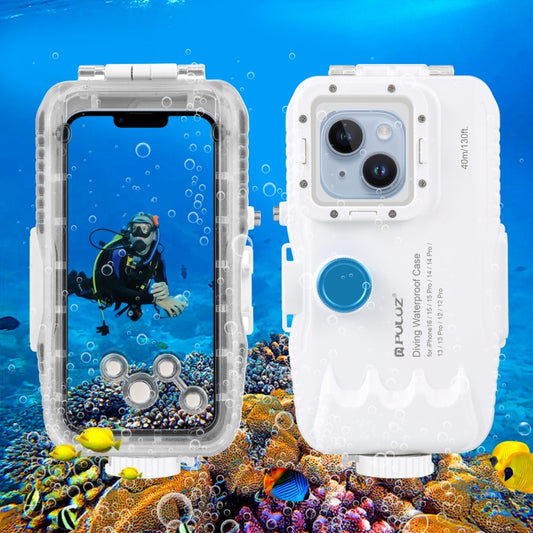 PULUZ 40m/130ft Waterproof Diving Case for iPhone 16 / 15 / 15 Pro / 14 / 14 Pro / 13 / 13 Pro / 12 / 12 Pro, with One-way Valve Photo Video Taking Underwater Housing Cover, For iPhone 14 / 14 Pro