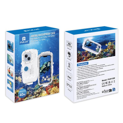PULUZ 40m/130ft Waterproof Diving Case for iPhone 16 / 15 / 15 Pro / 14 / 14 Pro / 13 / 13 Pro / 12 / 12 Pro, with One-way Valve Photo Video Taking Underwater Housing Cover, For iPhone 16 / 15 / 15 Pro, For iPhone 14 / 14 Pro
