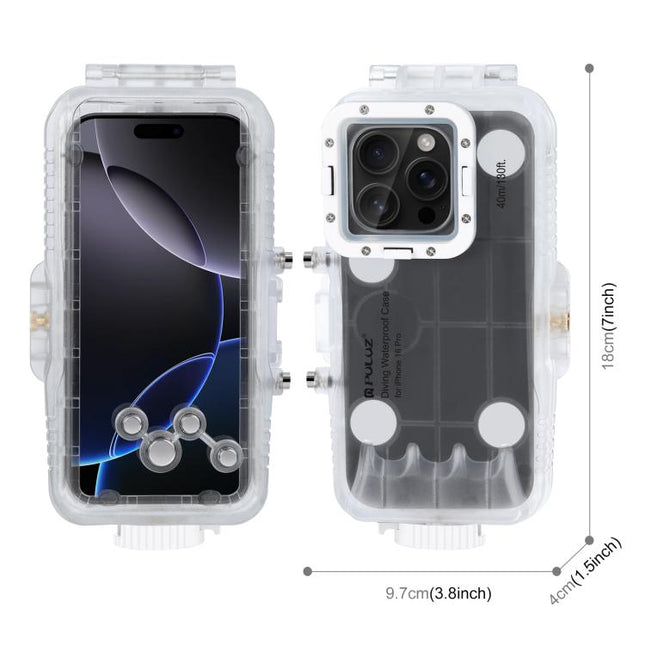 For iPhone 16 Pro PULUZ 40m/130ft Waterproof Diving Case Photo Video Taking Underwater Housing Cover