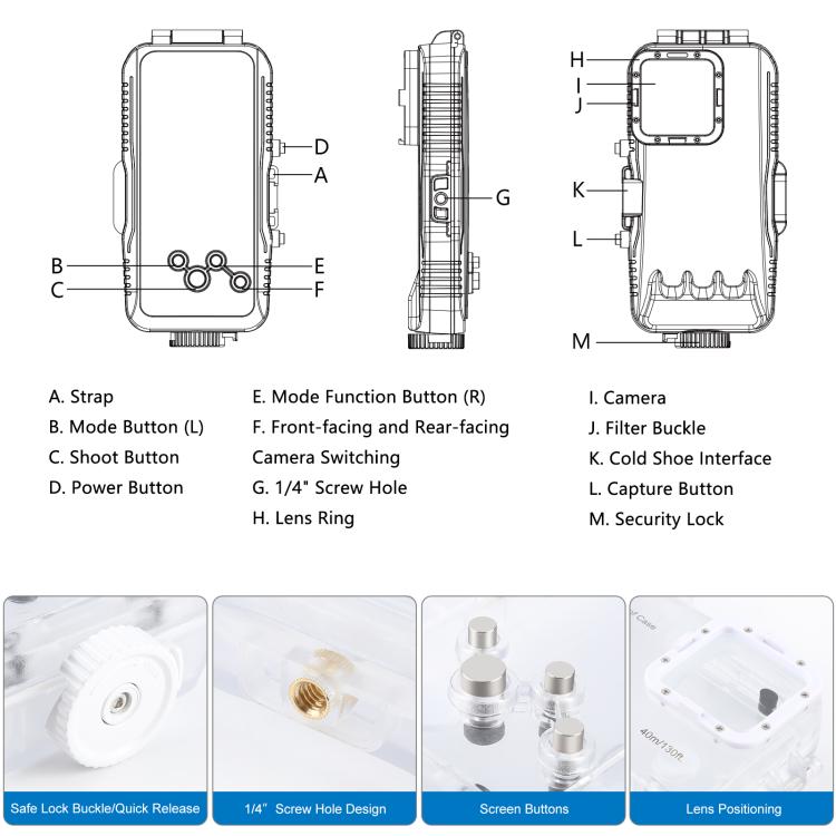 For iPhone 16 Pro Max PULUZ 40m/130ft Waterproof Diving Case with One-way Valve Photo Video Taking Underwater Housing Cover, For iPhone 16 Pro Max (Transparent)