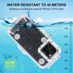 For iPhone 16 Pro Max PULUZ 40m/130ft Waterproof Diving Case with One-way Valve Photo Video Taking Underwater Housing Cover, For iPhone 16 Pro Max (Transparent)
