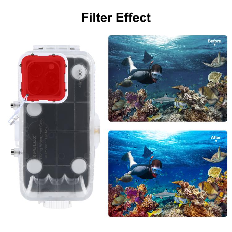 For iPhone 16 Pro Max PULUZ 40m/130ft Waterproof Diving Case with One-way Valve Photo Video Taking Underwater Housing Cover, For iPhone 16 Pro Max (Transparent)