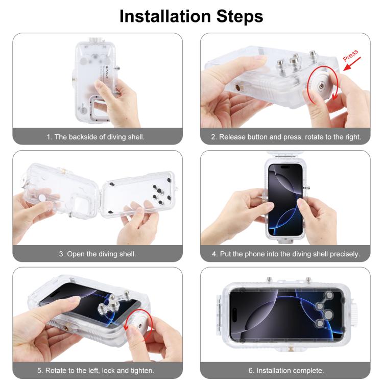 For iPhone 16 Pro Max PULUZ 40m/130ft Waterproof Diving Case with One-way Valve Photo Video Taking Underwater Housing Cover, For iPhone 16 Pro Max (Transparent)