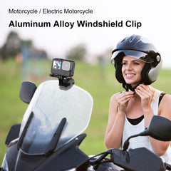 PULUZ Motorrad-Windschutzscheiben-Actionkamera-Halterungsclip für GoPro Hero12 Black / DJI Osmo Action 4 / Insta360 X4 / Ace Pro und andere Actionkameras, Windschutzscheiben-Halterungsclip