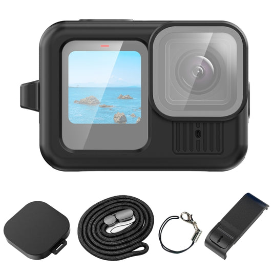 Para GoPro HERO13 Black PULUZ Funda protectora de silicona Cubierta de interfaz lateral con correa para la muñeca y cubierta de lente, para GoPro HERO13 Black Funda de silicona + Cubierta lateral