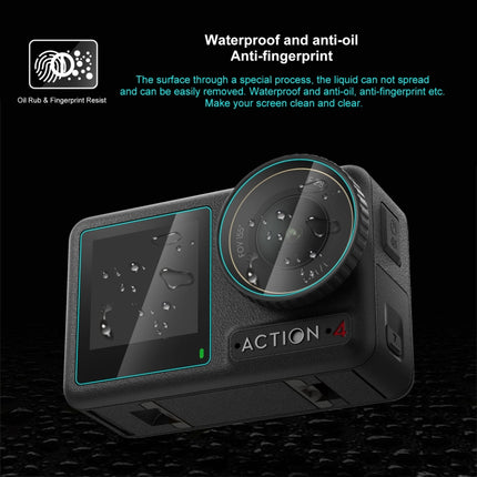 Para DJI Osmo Action 4 PULUZ 3 en 1 Lente frontal y trasera Pantalla de vidrio templado Película a prueba de explosiones, para DJI Osmo Action 4