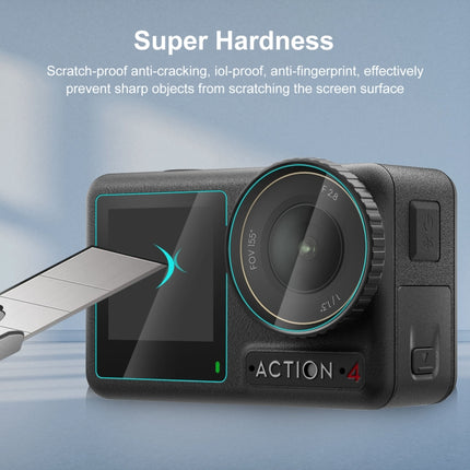 Para DJI Osmo Action 4 PULUZ 3 en 1 Lente frontal y trasera Pantalla de vidrio templado Película a prueba de explosiones, para DJI Osmo Action 4