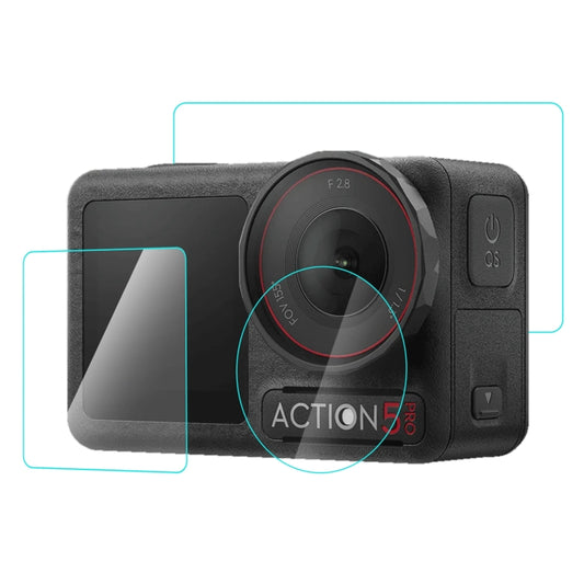 For DJI Osmo Action 5 Pro PULUZ 3-in-1 Lens Front and Back Screen Tempered Glass Explosion-proof Film