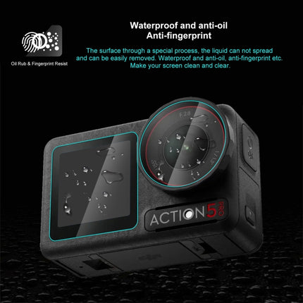 Para DJI Osmo Action 5 Pro PULUZ Lente 3 en 1 Pantalla frontal y trasera Vidrio templado Película a prueba de explosiones