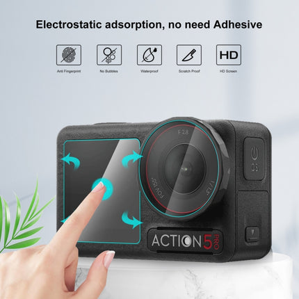 Para DJI Osmo Action 5 Pro PULUZ Lente 3 en 1 Pantalla frontal y trasera Vidrio templado Película a prueba de explosiones