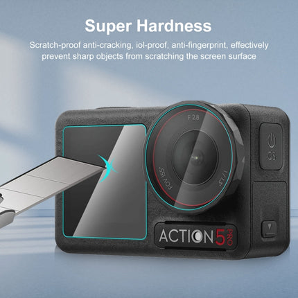 Para DJI Osmo Action 5 Pro PULUZ Lente 3 en 1 Pantalla frontal y trasera Vidrio templado Película a prueba de explosiones