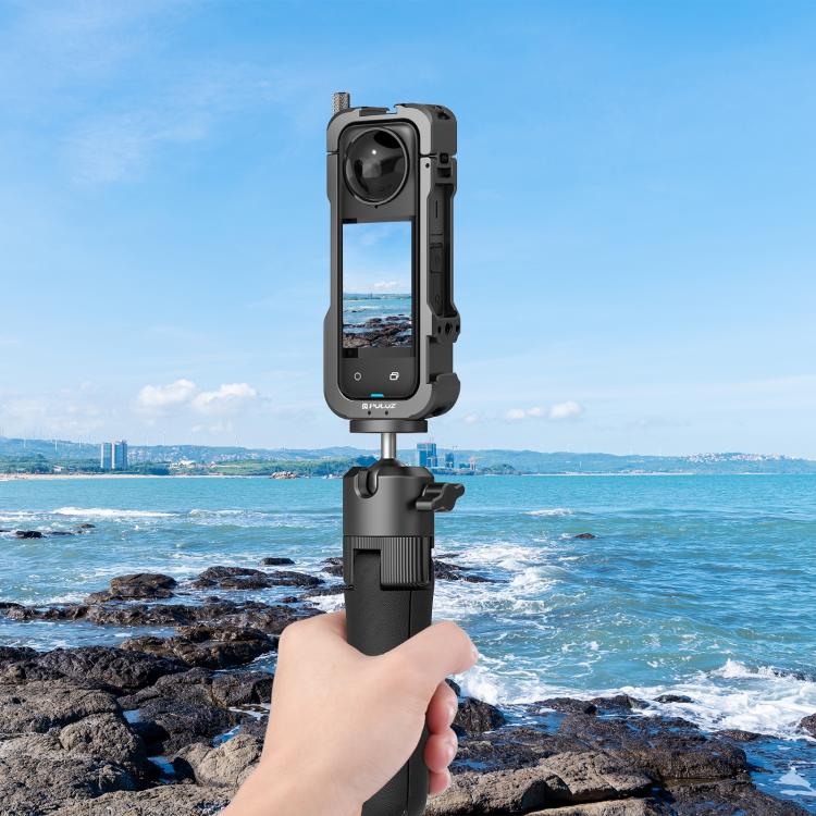 Für Insta360 X4 PULUZ Metall Schutz Käfig Rig Gehäuse Rahmen mit Objektiv Abdeckung, Metall Schutz Käfig
