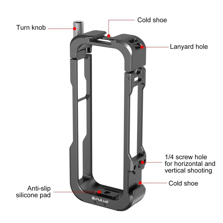 Für Insta360 X4 PULUZ Metall Schutz Käfig Rig Gehäuse Rahmen mit Objektiv Abdeckung, Metall Schutz Käfig